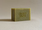 Close-up of green cold process soap made with olive oil and aloe vera, hydrating and soothing